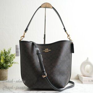 NWT Coach CT802 City Large Bucket Bag In Signature Canvas Gold/Walnut/Black